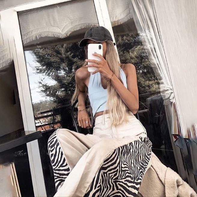 High Waist Animal Print Paneled Loose-Fit Wide-Leg Pants Product Image