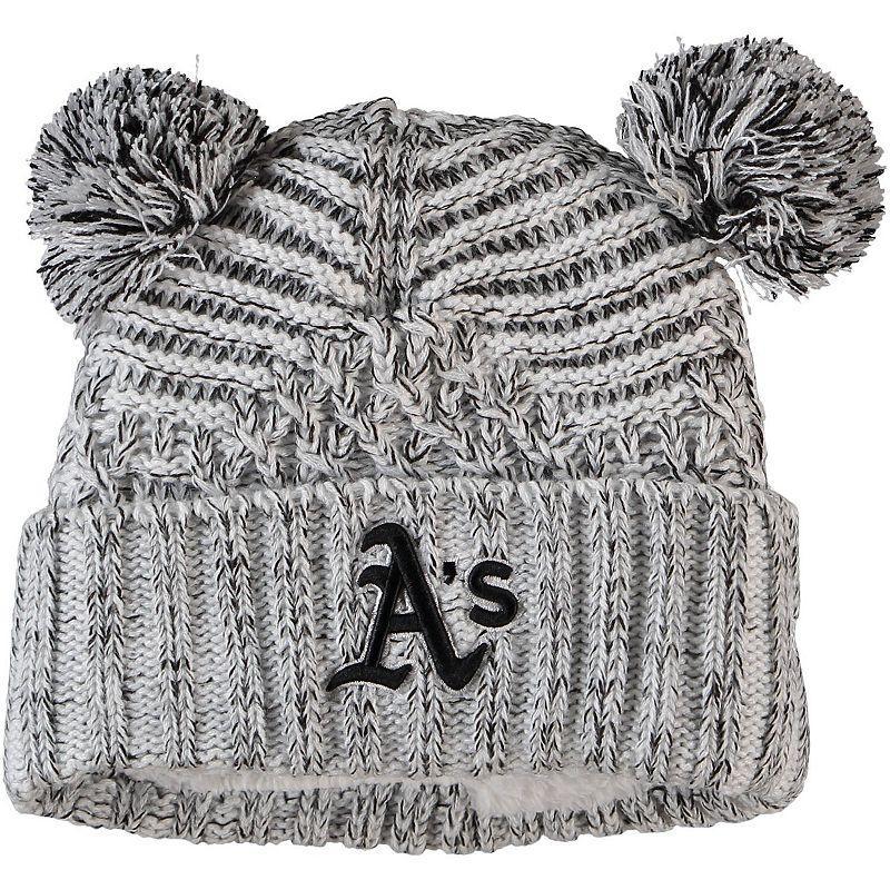 Womens New Era Gray Oakland Athletics Dual Cuffed Knit Hat with Poms Product Image