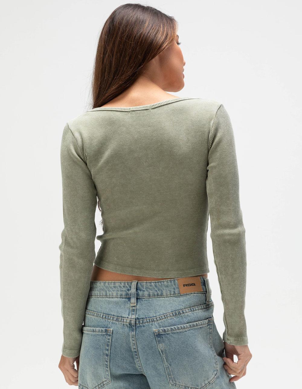 FULL TILT Notch Neck Womens Long Sleeve Rib Top Product Image