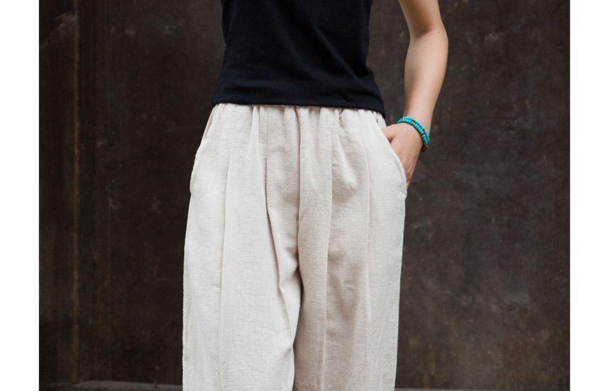 Elastic Waist Plain Linen Harem Pants Product Image