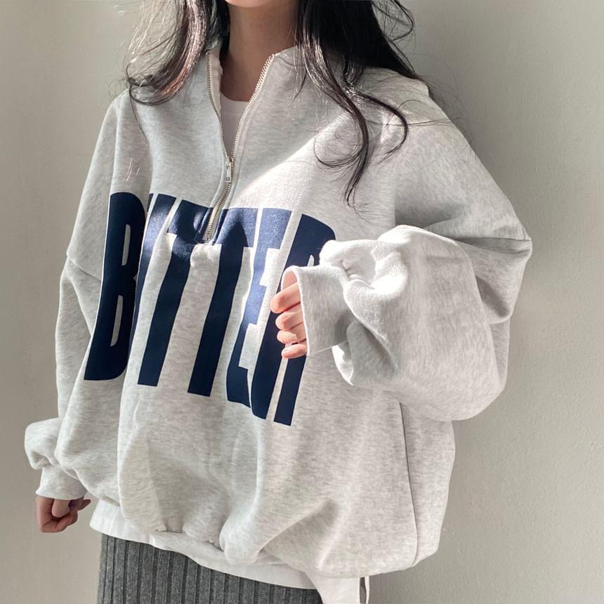 Half Zip Lettering Hoodie Product Image