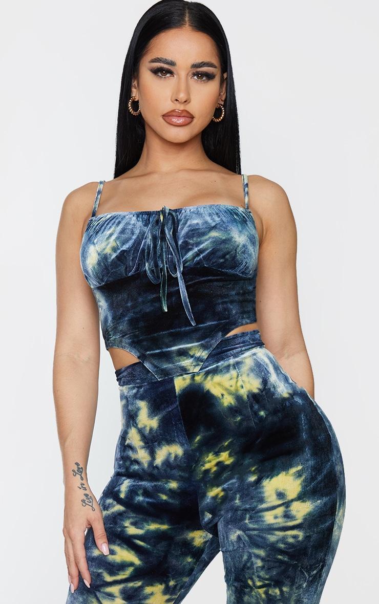 Shape Blue Tie Dye Velvet Ruched Bust Crop Top product image