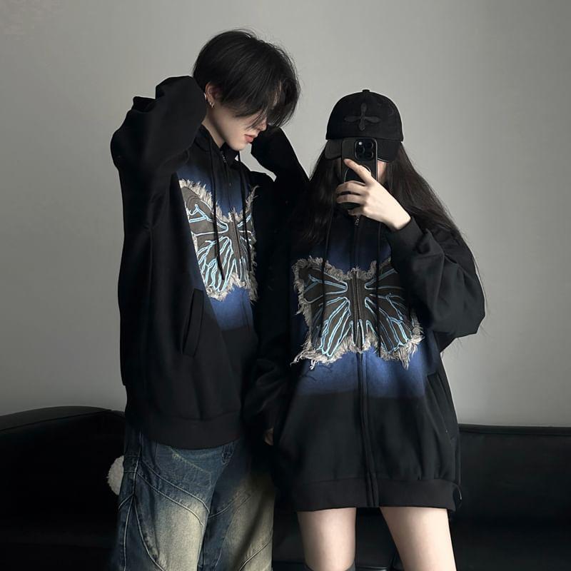 Couple Matching Butterfly Applique Zip Hoodie (Various Designs) Product Image