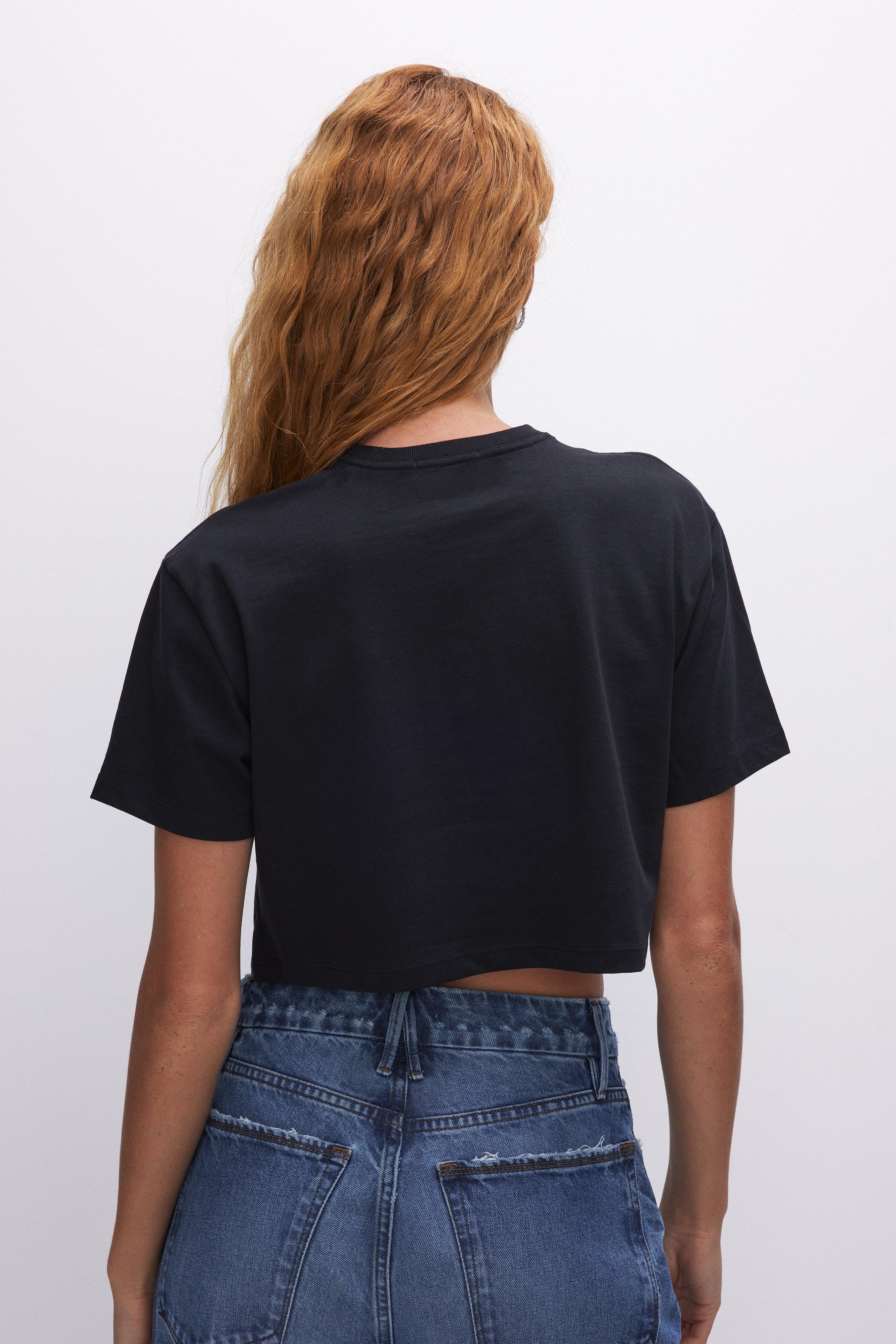 COTTON CROPPED TEE | BLACK001 Product Image