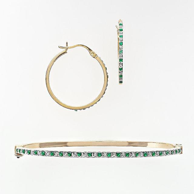 18k Gold Over Silver Emerald and Diamond Accent Bracelet and Earring Set, Womens Product Image