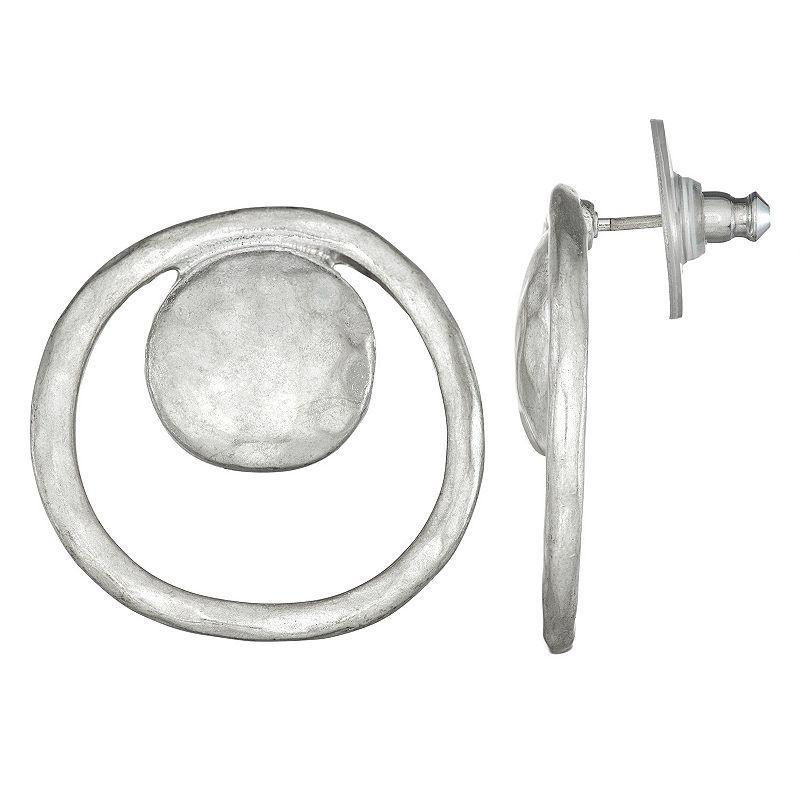 Womens Bella Uno Worn Silver Open Disc Circle Earrings, Silver Tone Product Image