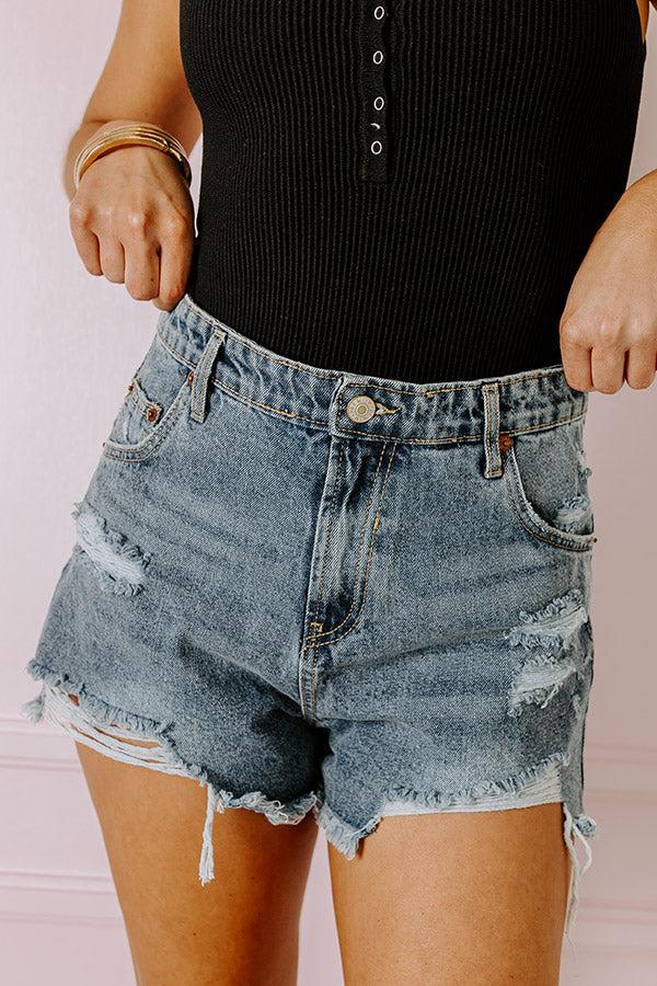 The Winnow High Waist Distressed Shorts In Medium Wash Product Image