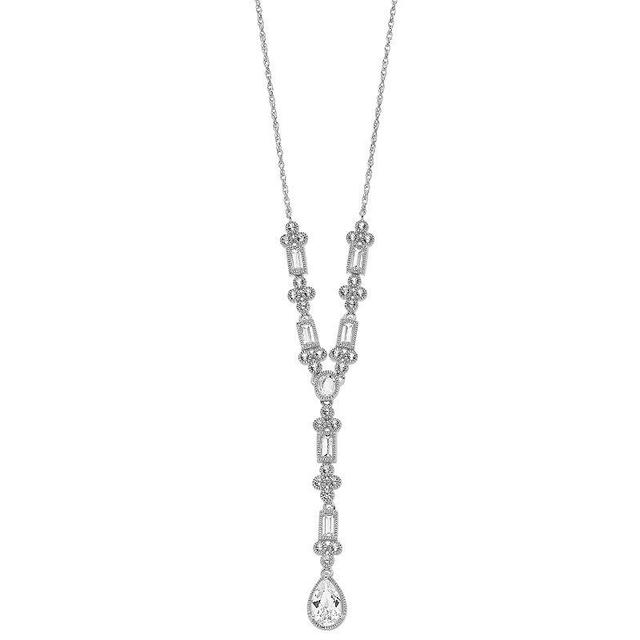 Sterling Silver Lab-Created White Sapphire Linear Necklace, Womens Product Image