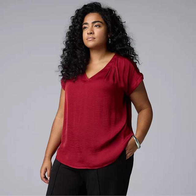 Plus Size Petite Simply Vera Vera Wang Roll-Tab Popover Blouse, Womens Product Image