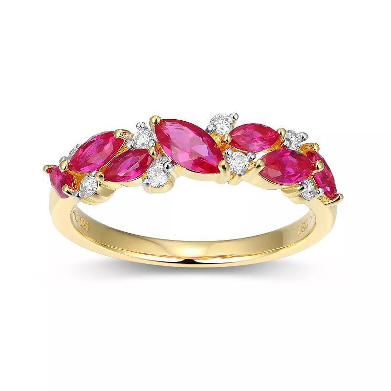 18k Gold Over Silver Lab-Created Ruby & 1/8 Carat T.W. Lab-Grown Diamond Marquise Ring, Womens Gold Tone Product Image