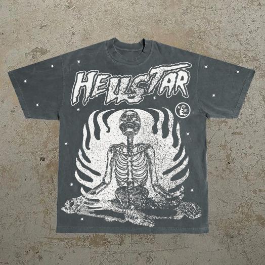 Vintage Hell Star Skull & Letters Print Graphic T-Shirt Product Image