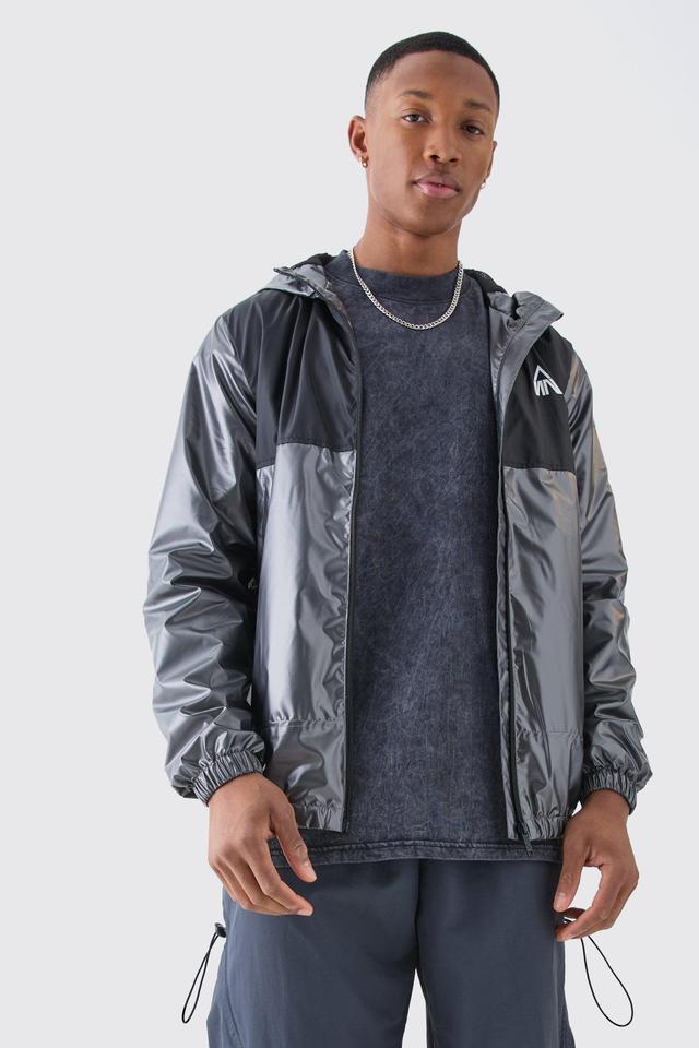 Man Metallic Colour Block Hooded Windbreaker | boohooMAN USA Product Image