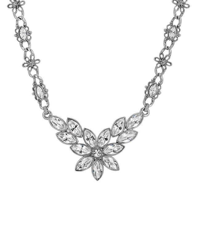 1928 Silver Tone Crystal Flower Statement Necklace, Womens, Multicolor Product Image