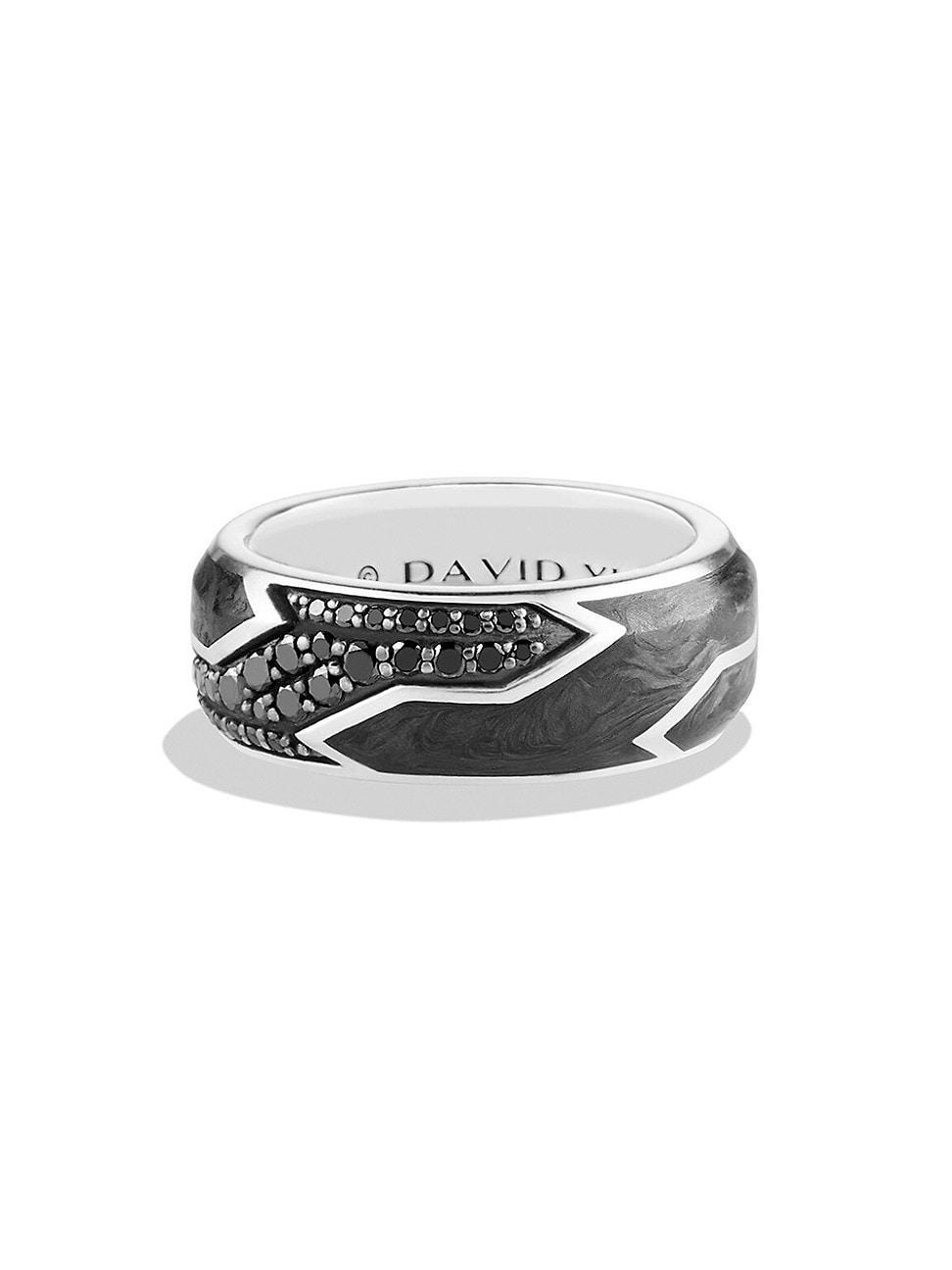 Mens Forged Carbon Beveled Band Ring in Sterling Silver Product Image