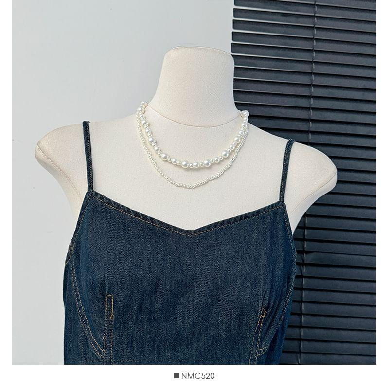 Sleeveless Slit-Front Denim A-Line Midi Dress Product Image