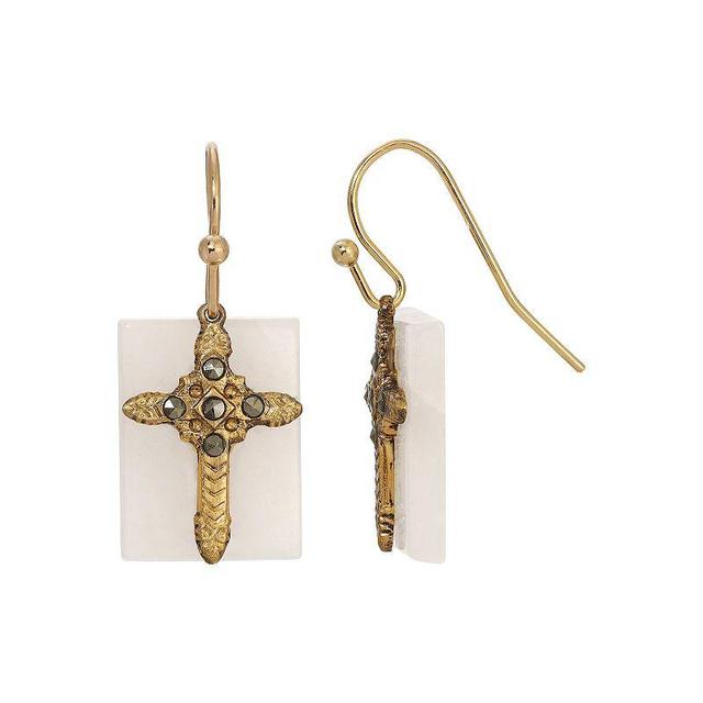 Symbols of Faith Gold Tone Semi-Precious Cross Drop Earrings, Womens, Blue Product Image