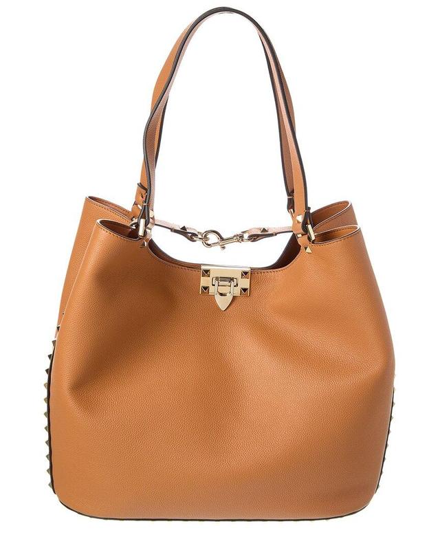 Valentino Rockstud Leather Tote In Beige Product Image