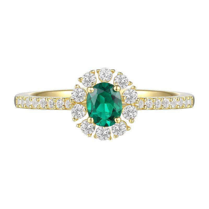 14k Gold Over Silver Lab-Created Emerald, Lab-Created White Sapphire Solitaire Ring, Womens Gold Tone Product Image