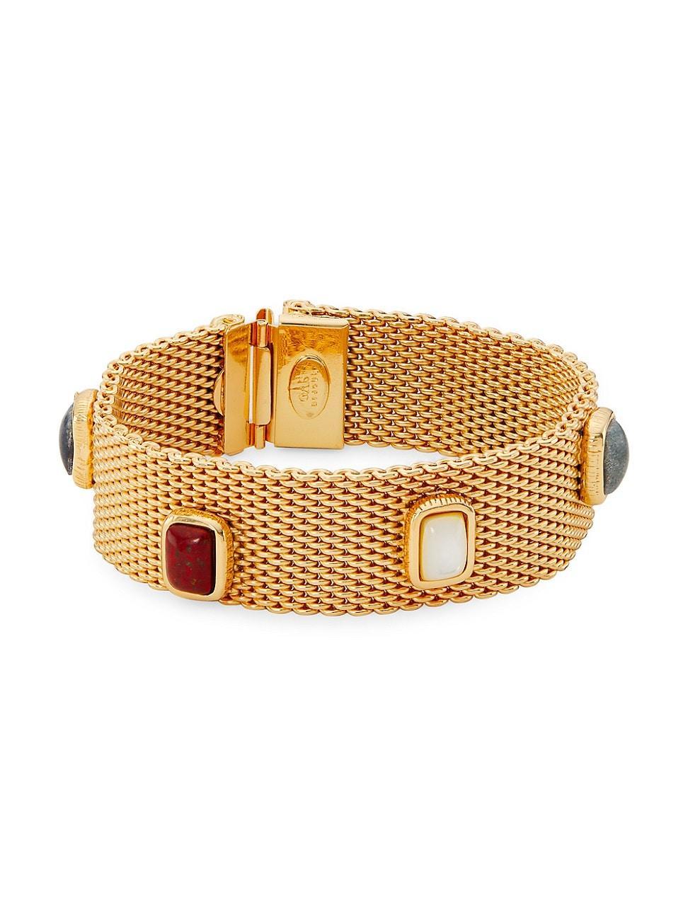 Womens Totem 24K-Gold-Plated, Turquoise, & Glass Paste Cabochon Mesh Bracelet Product Image