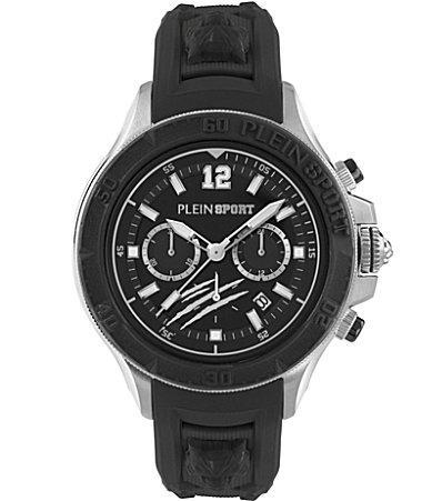 Plein Sport Mens Warrior Tech Chronograph Date Quartz Black Silicone 47.5MM - Black Product Image