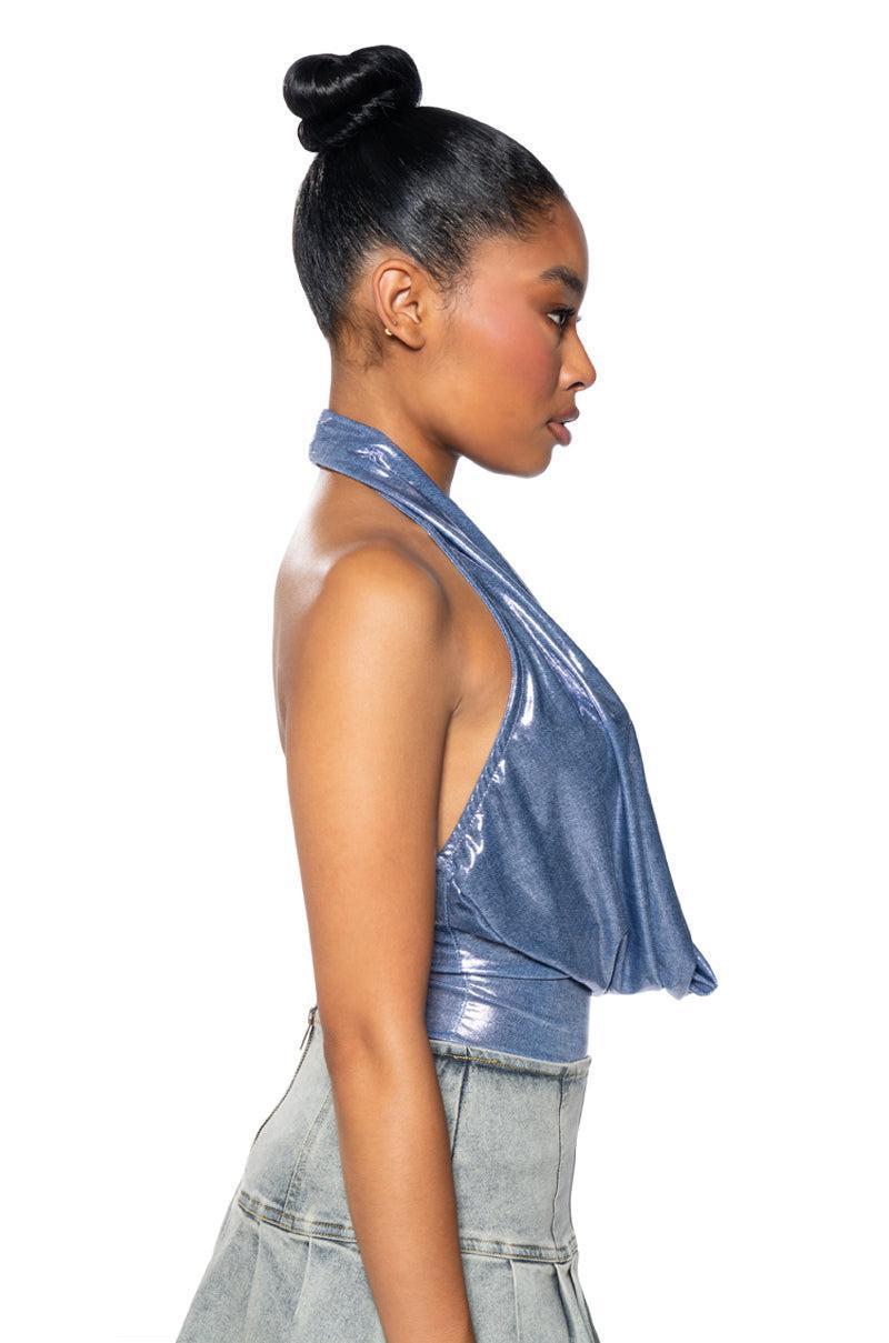 UNDER THE LIGHTS COWL NECK METALLIC BODYSUIT Product Image