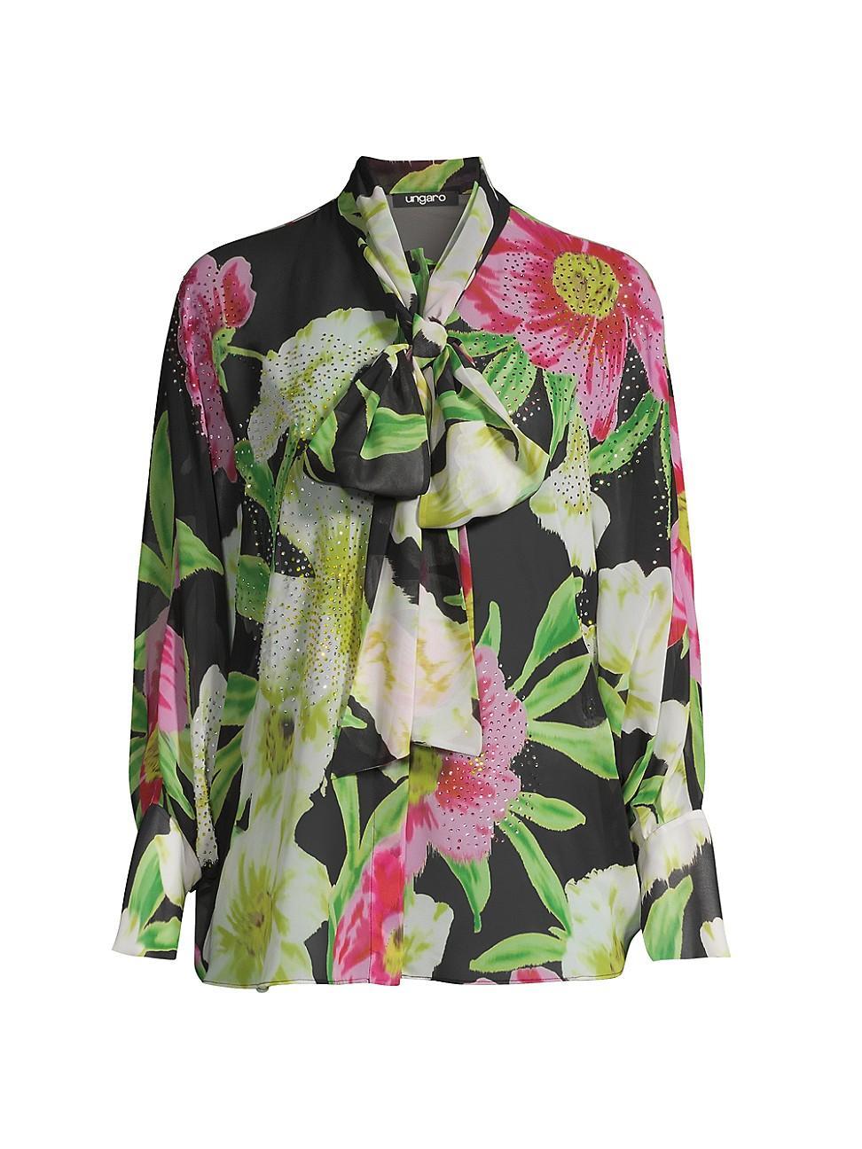 Womens Antonia Embellished Floral Tie-Neck Blouse Product Image