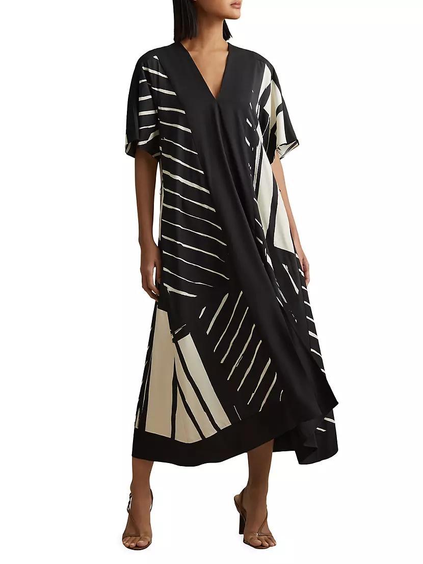 Graphic Tie-Waist Caftan Midi-Dress Product Image