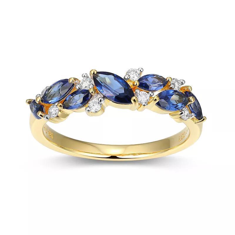 18k Gold Over Silver Lab-Created Sapphire & 1/8 Carat T.W. Lab-Grown Diamond Marquise Ring, Womens Gold Tone Product Image