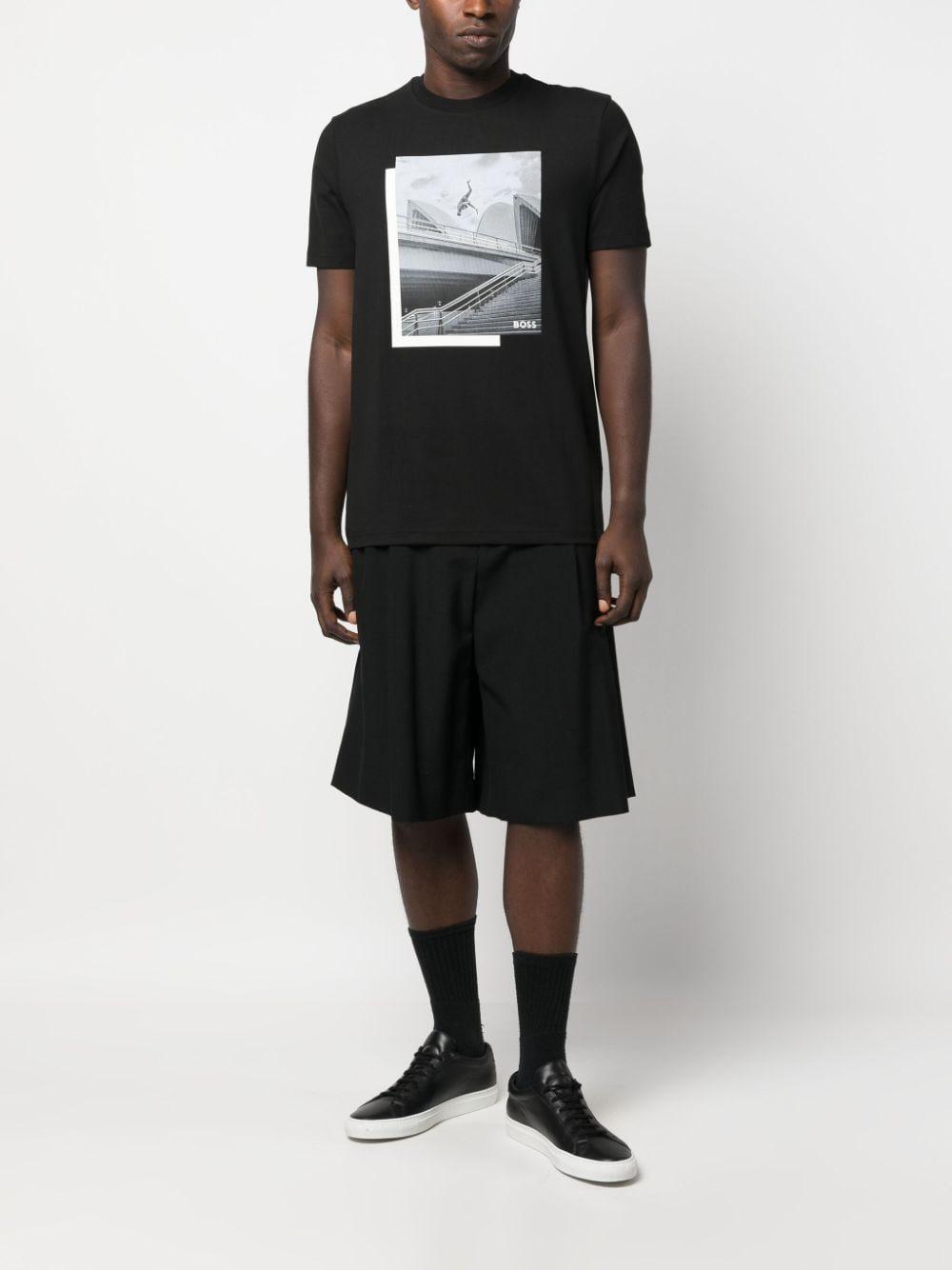 Photo-print T-shirt In Stretch-cotton Jersey In Black Product Image