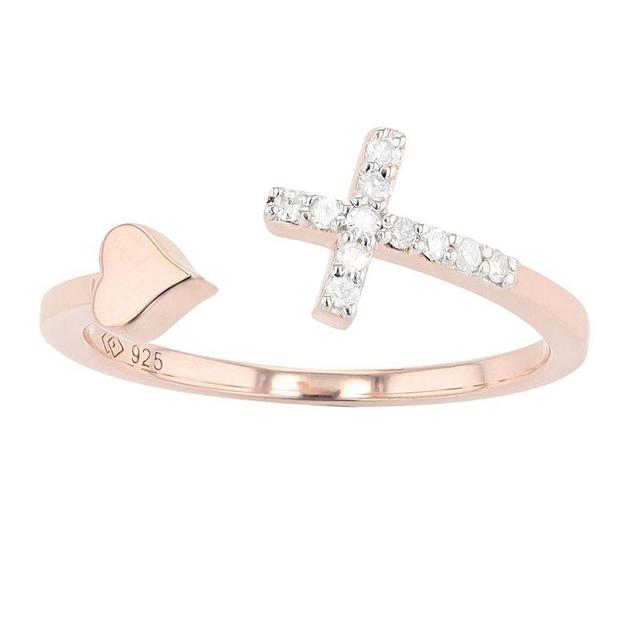 Sterling Silver 1/10 Carat T.W. Diamond Cross & Heart Ring, Womens Pink Product Image