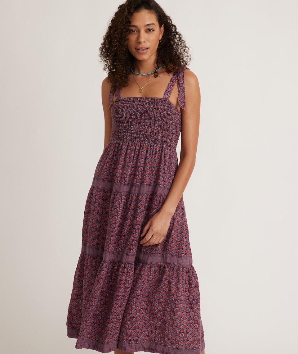 Selene Smocked Tiered Maxi Dress in Geo Floral Print Product Image