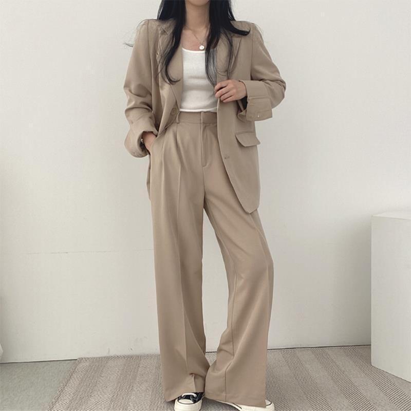 Plain Oversize Blazer / High-Waist Plain Straight-Cut Dress Pants Product Image