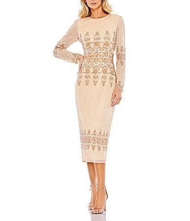 Mac Duggal Womens Embellished Long Sleeve High Neck Column Dress Product Image