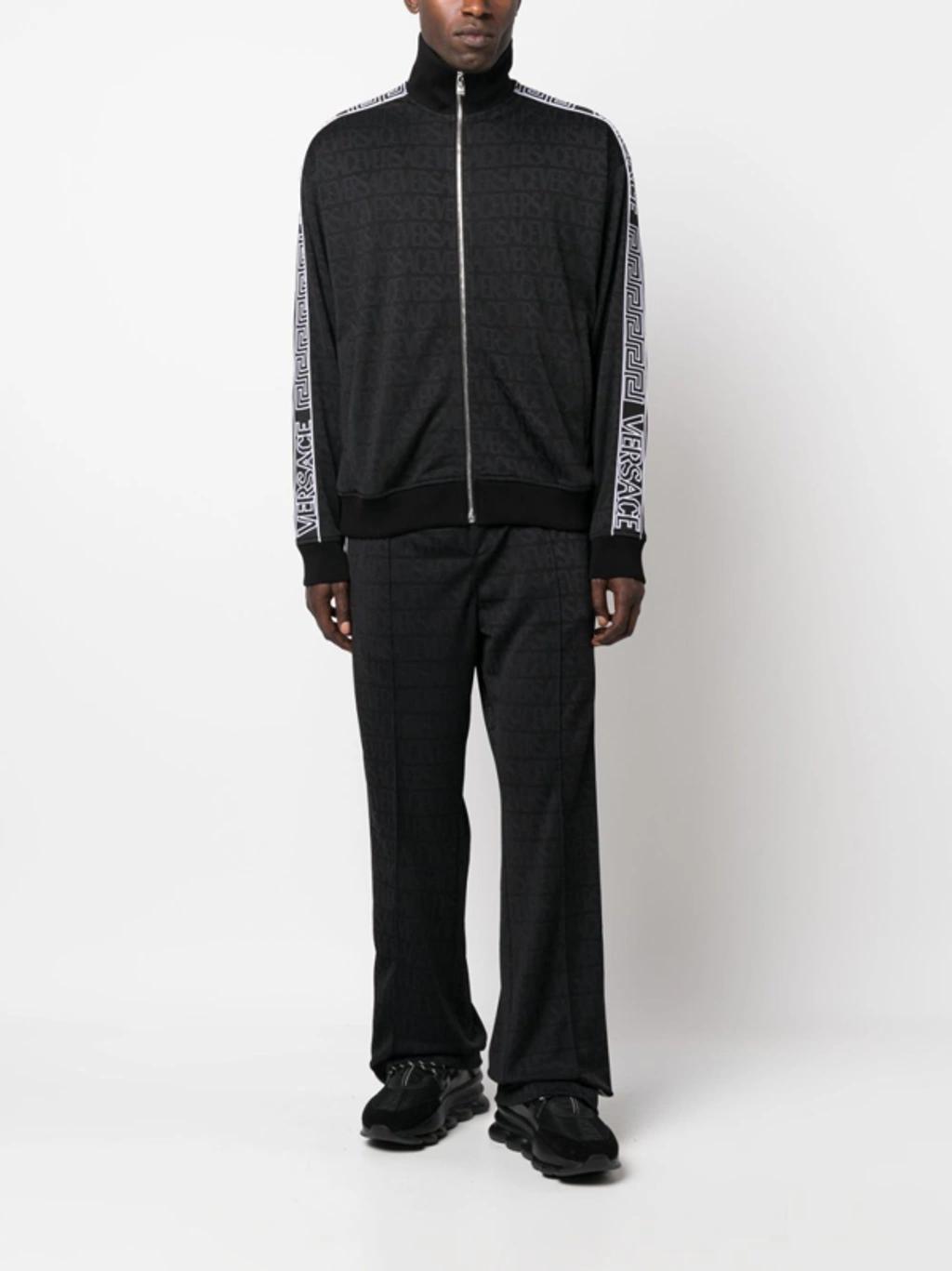 Allover-pattern Cotton Track Jacket In Black Product Image