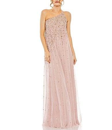 Mac Duggal Beaded One Shoulder Sleeveless Beaded Gown Product Image