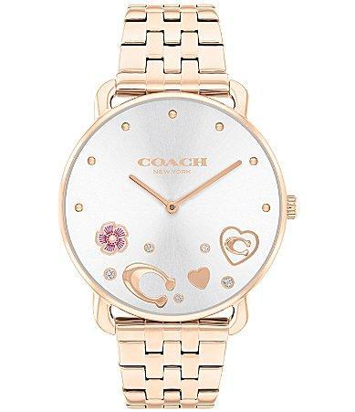 COACH Womens Heart and Crystal Embellished Elliot Quartz Analog Rose Gold Stainless Steel Bracelet Watch Product Image