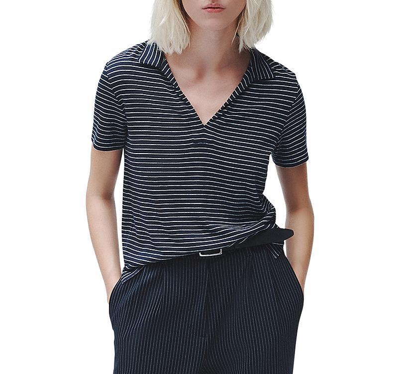 Womens Striped Stretch Cotton Knit Shirt Product Image