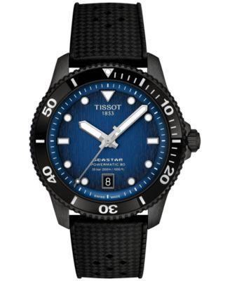 Tissot Mens Swiss Automatic Seastar 1000 Powermatic 80 Black Synthetic Strap Watch 40mm Product Image