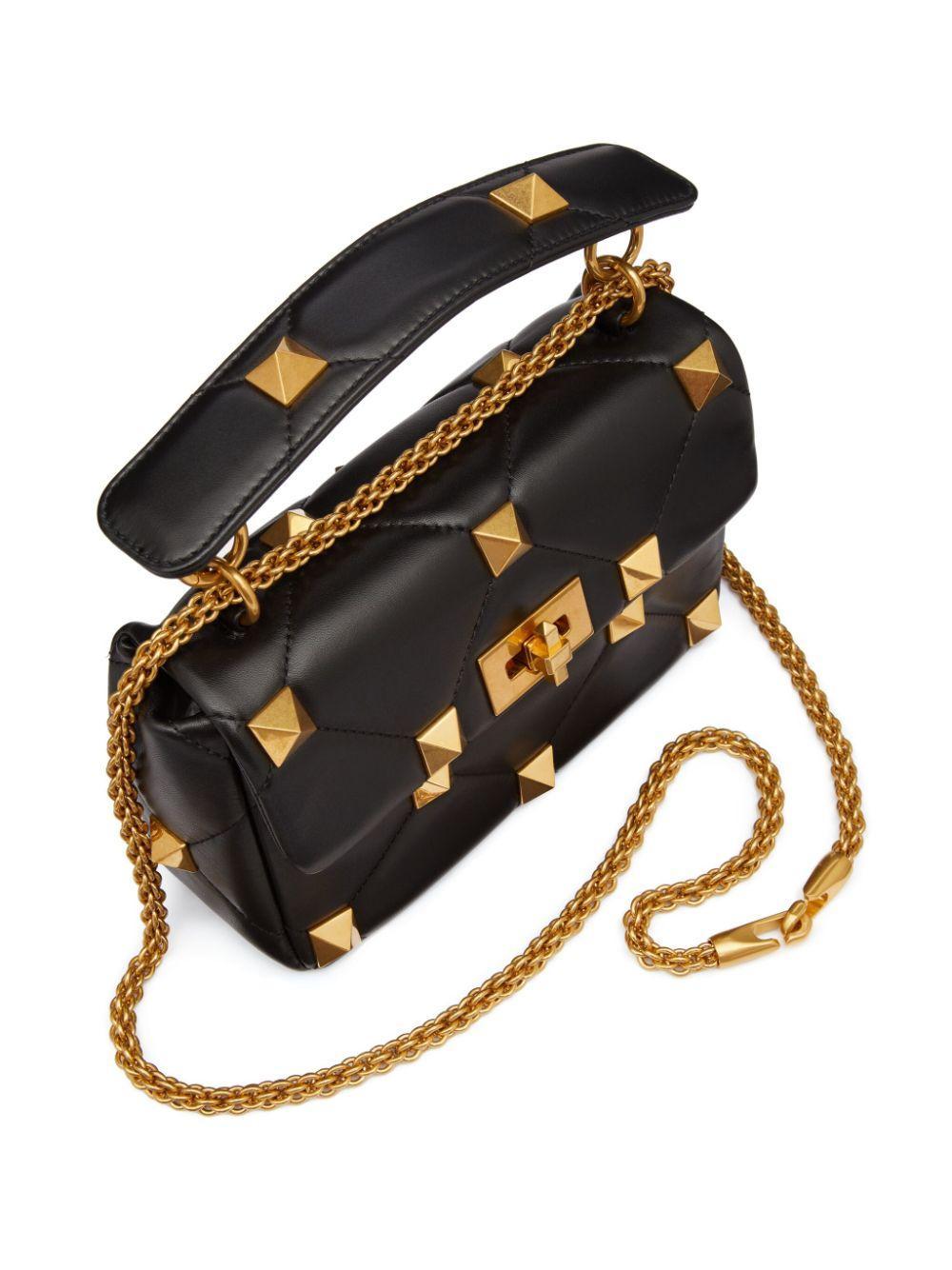 VALENTINO GARAVANI Medium Roman Stud Chain-link Shoulder Bag In Black Product Image