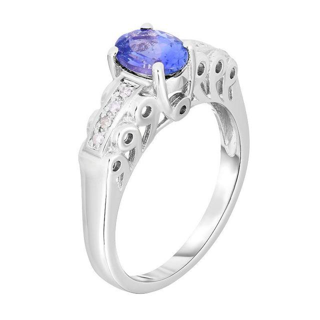 Sterling Silver Tanzanite & 1/10 Carat T.W. Diamond Ring, Womens Blue Product Image