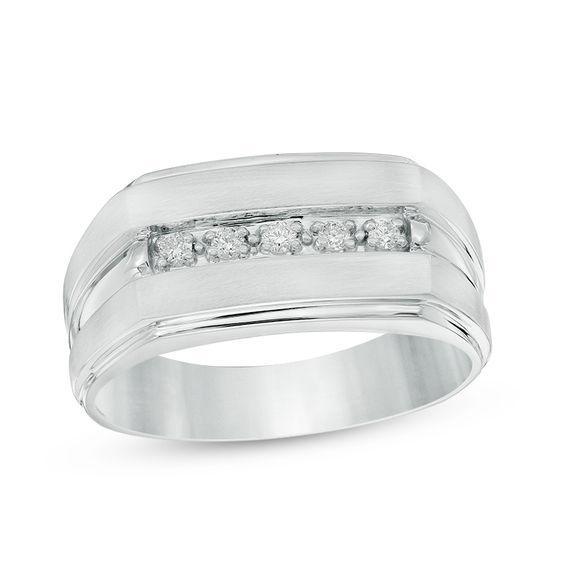 Men's 1/10 CT. T.w. Diamond Five Stone Wedding Ring in 10K White Gold Product Image