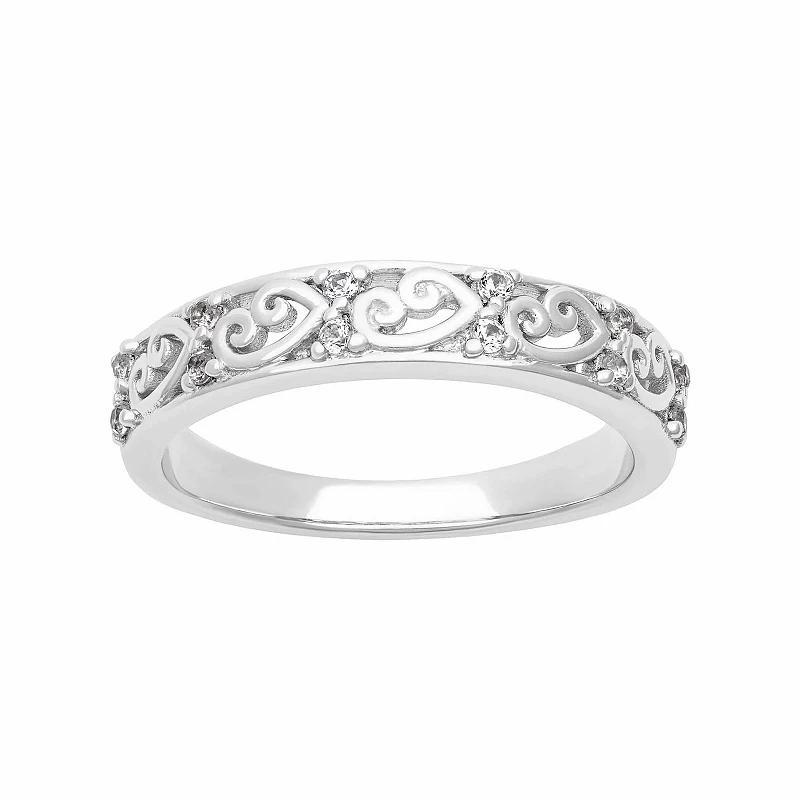 Love Always Sterling Silver 1/5 Carat T.W. Lab-Created White Sapphire Swirl Wedding Band, Womens Product Image