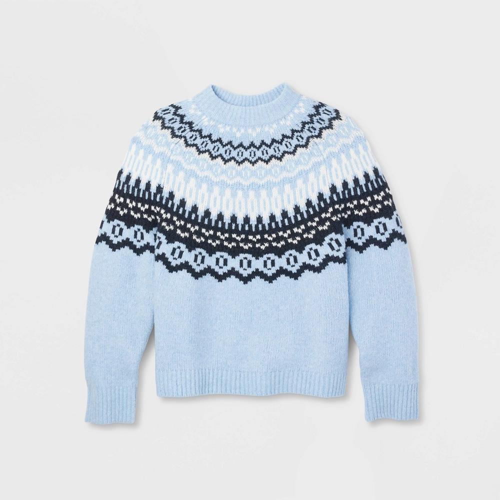 Women's Crewneck Pullover Sweater - Universal Thread™ Blue Fairisle XL Product Image