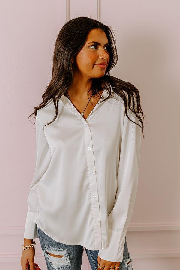 Plan For Success Satin Button Up In Ivory Product Image