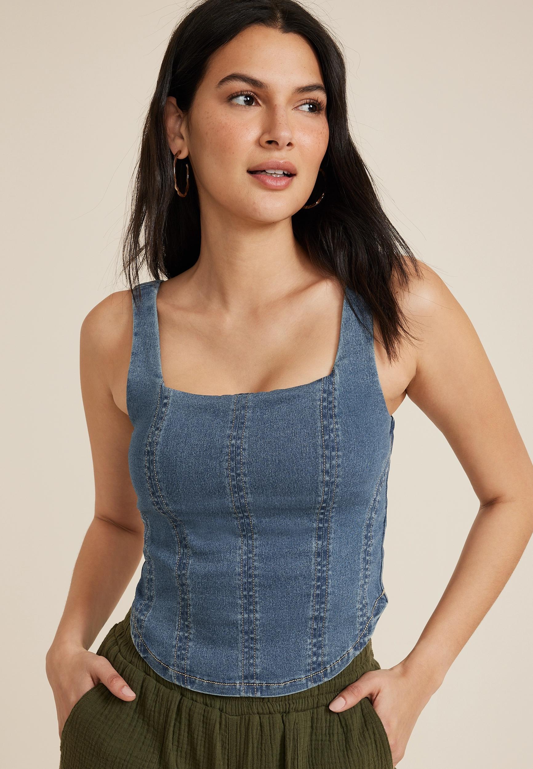 Denim Cropped Corset Tank Top product image