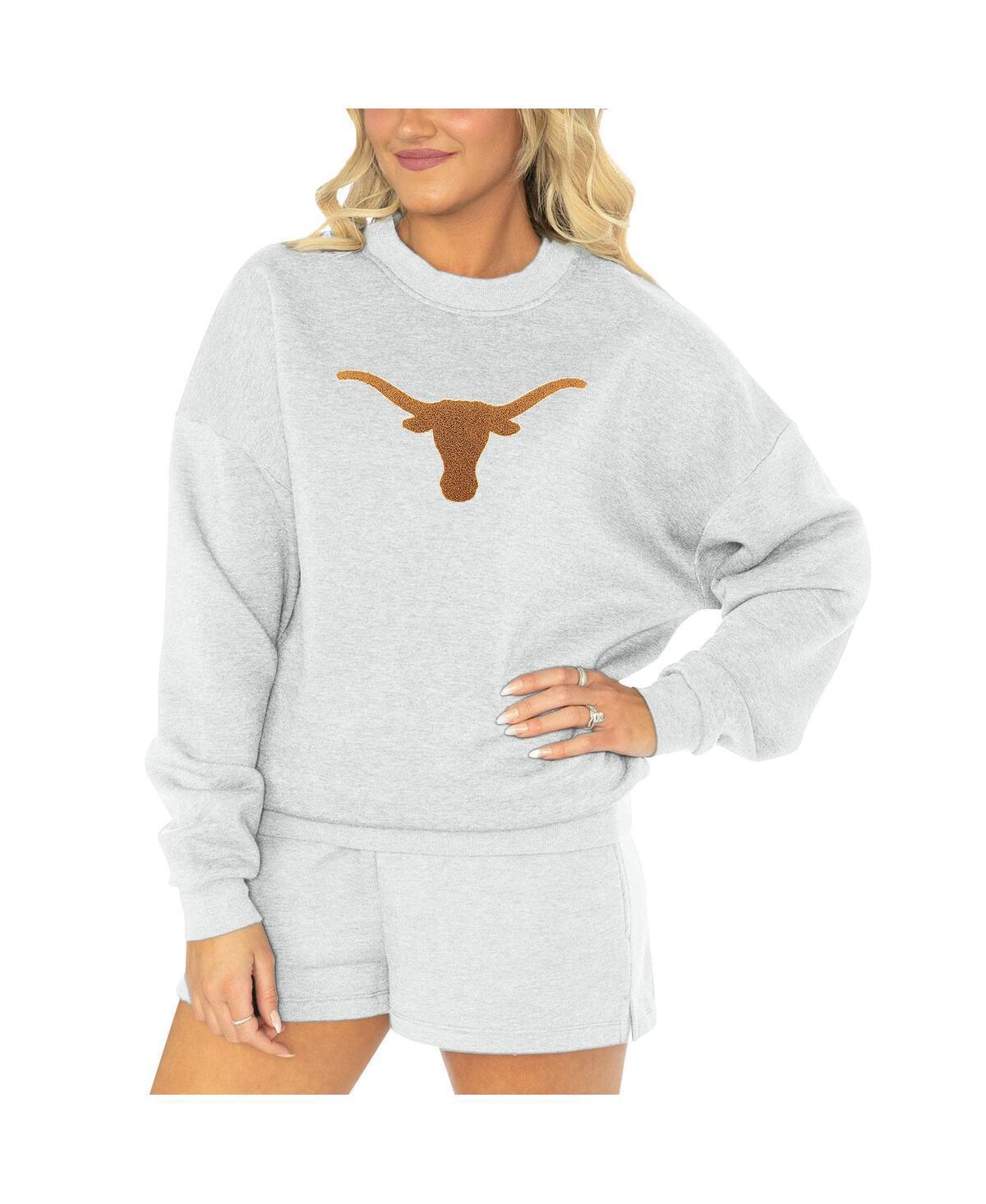 Womens Gameday Couture Ash Texas Longhorns Team Effort Pullover Sweatshirt and Shorts Sleep Set Product Image