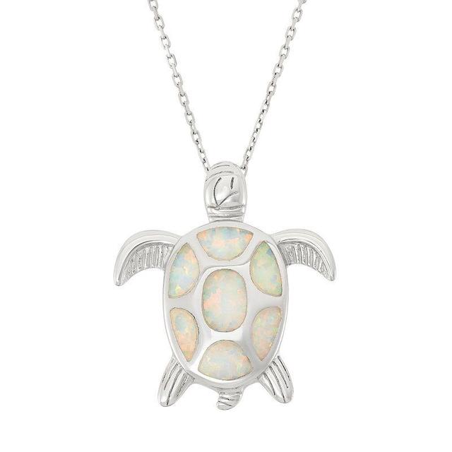 Lab-Created Opal Sterling Silver Turtle Pendant Necklace, Womens White Product Image