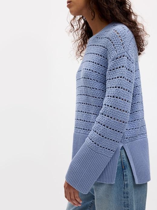 24/7 Split-Hem Crochet Sweater Product Image