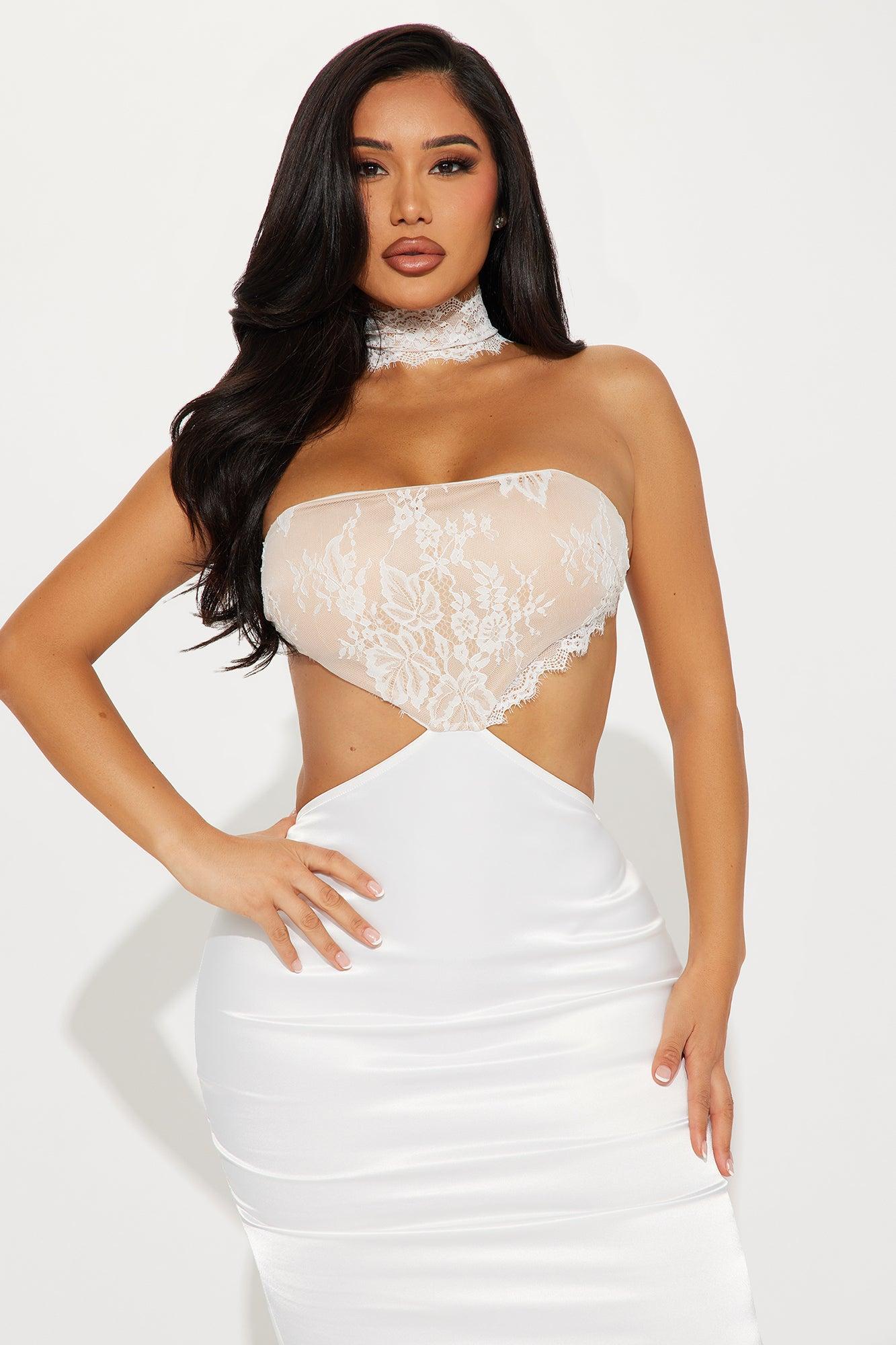 Kali Lace Satin Gown - White Product Image