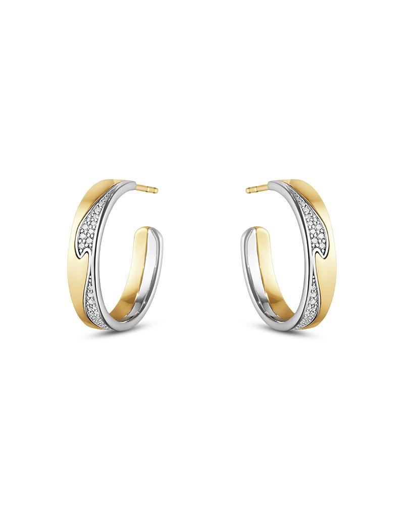 Georg Jensen 18K White & Yellow Gold Fusion Diamond Wavy Hoop Earrings Product Image